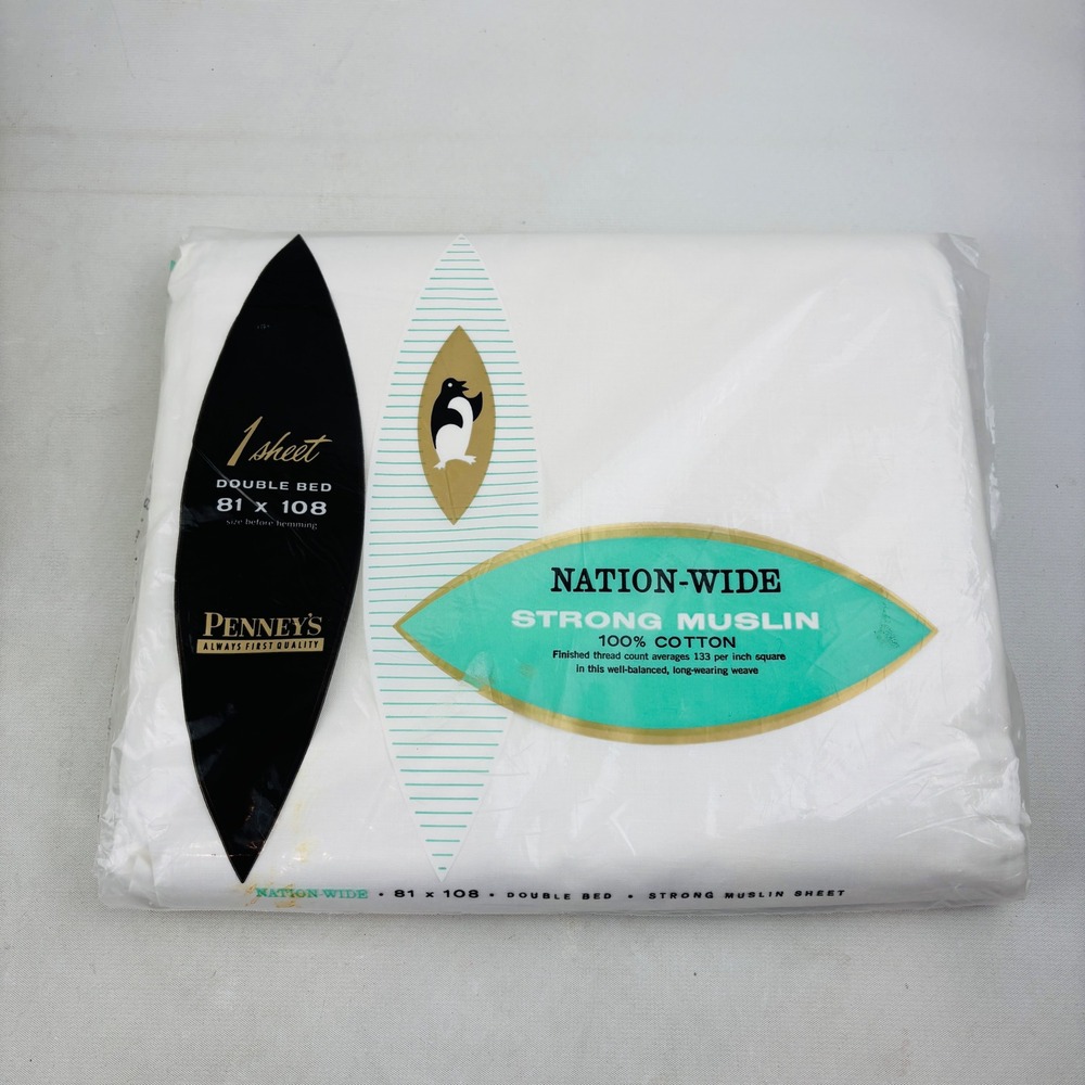 Vintage Penney's Double Bed Flat Sheet White Muslin 81x108 Cotton